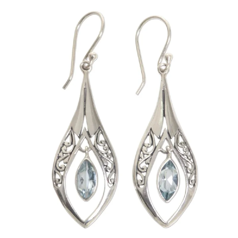 Handmade Blue Topaz Dangle Earrings, 'Blue Teardrops' (Indonesia) - 1.6*0.6