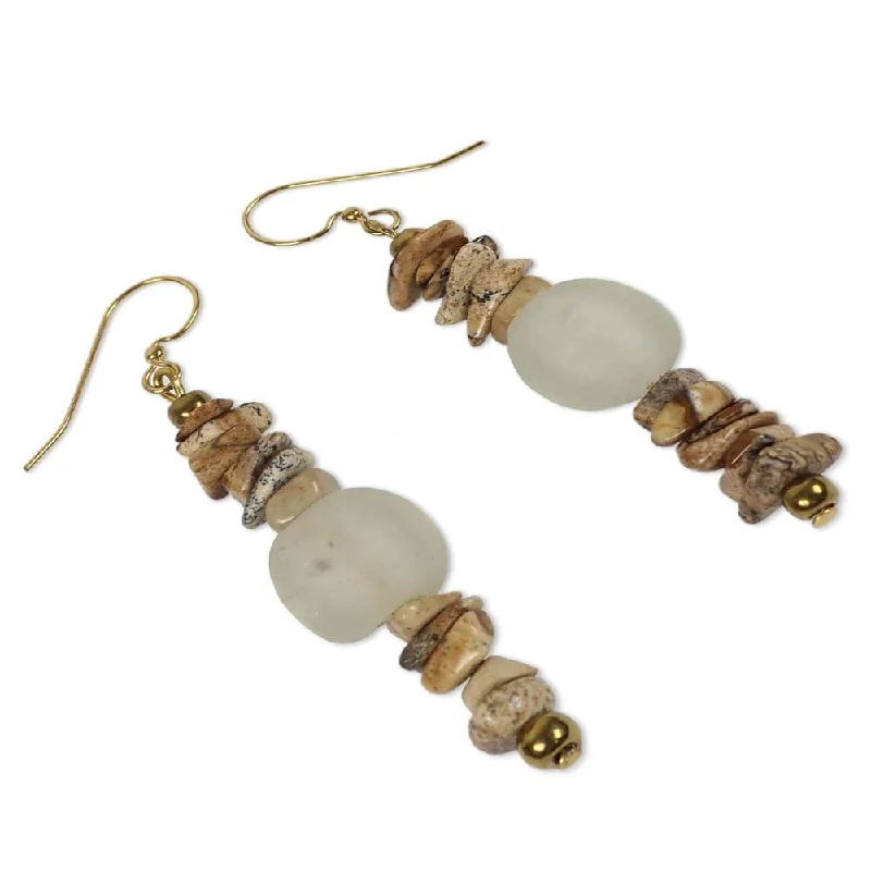 Handmade Brass 'Currency' Agate Earrings (Ghana)