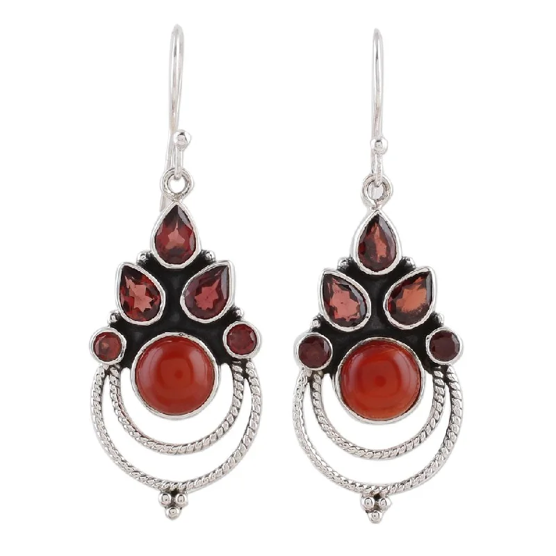 Handmade Garnet and Carnelian Dangle Earrings, 'Radiant Harmony' (India) - 0.2