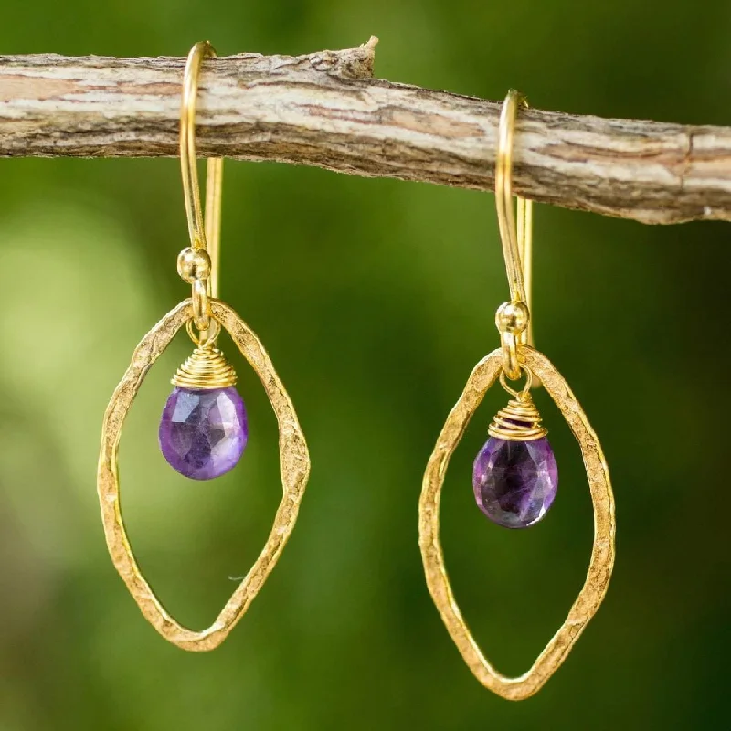 Handmade Gold Overlay 'Swinging Ellipses' Amethyst Earrings (Thailand)