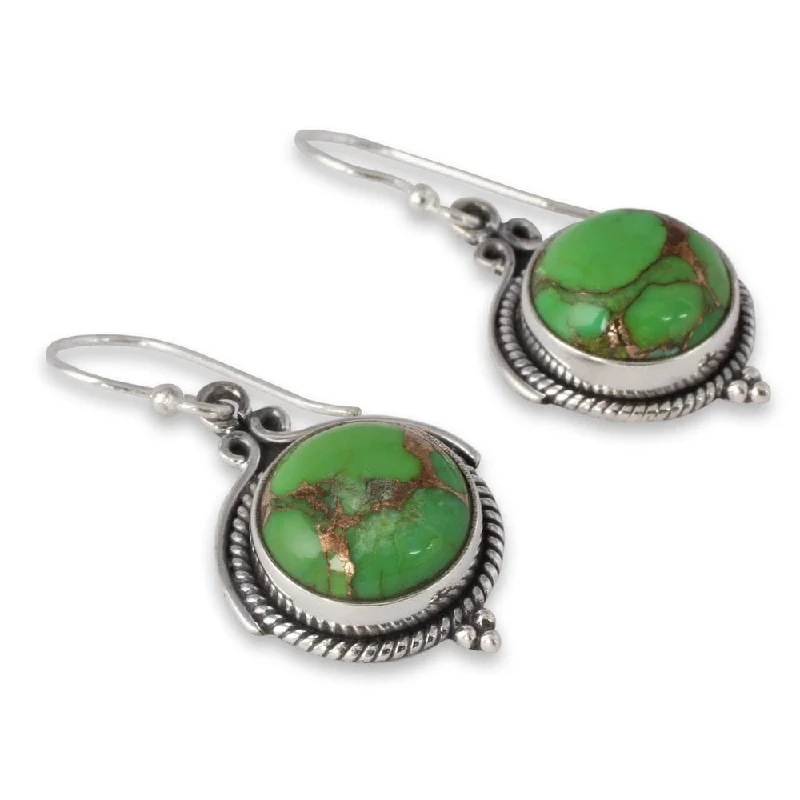 Handmade Green Reconstitued Turquoise 925 Sterling Silver Earrings (India)