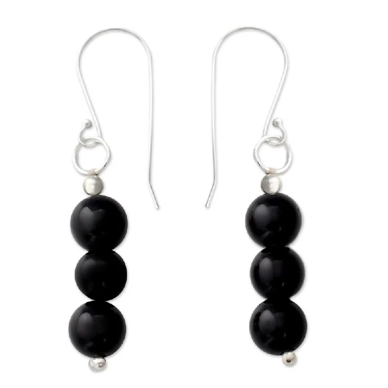 Handmade Midnight Radiance Sterling Silver Onyx Earrings (India) - 1.6*0.2