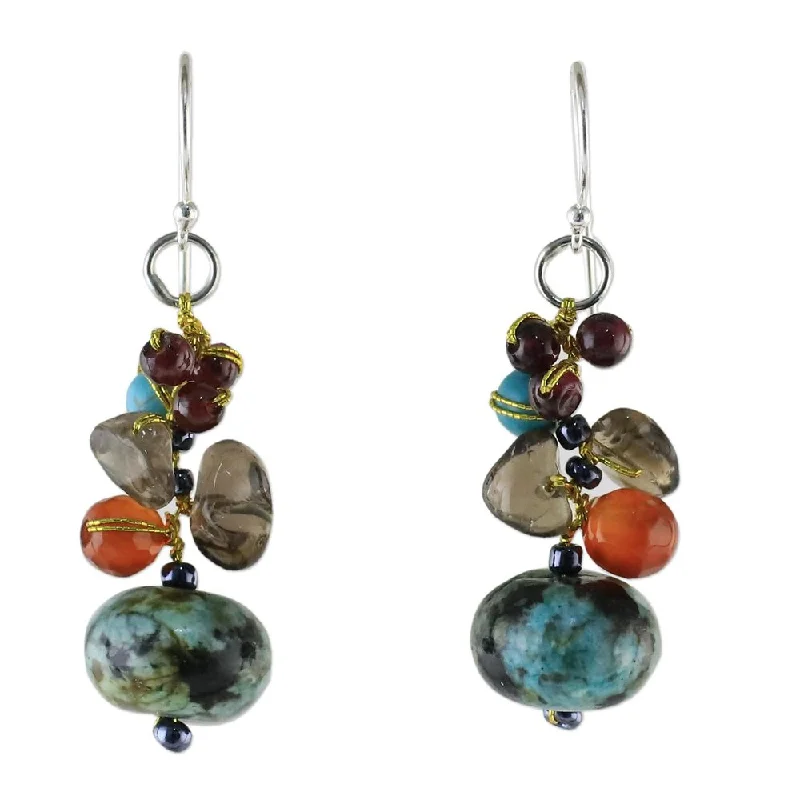 Handmade Multi-Gemstone Dangle Earrings, 'Exotic Cluster' (Thailand) - 1.7*0.5