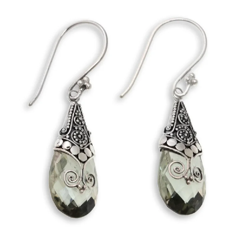 Handmade Prasiolite Dangle Earrings, 'Drop of Nature' (Indonesia) - 1.6L*0.4W