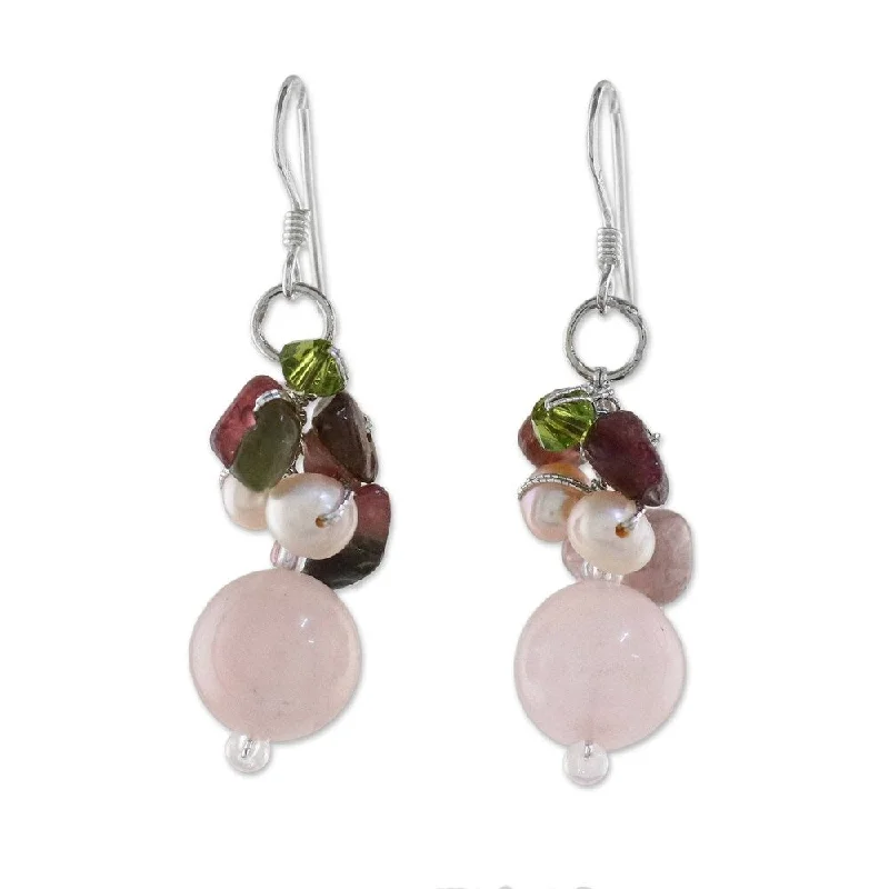 Handmade Romantic Pearl Rose Quartz Earrings (Thailand)