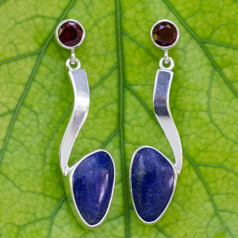 Handmade Silver 'Being Bold' Lapis Lazuli Garnet Earrings (Mexico)