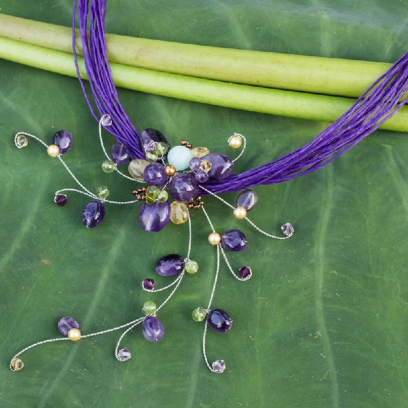 Handmade Stainless Steel 'Floral Joy' Multi-gemstone Choker (Thailand) - Blue