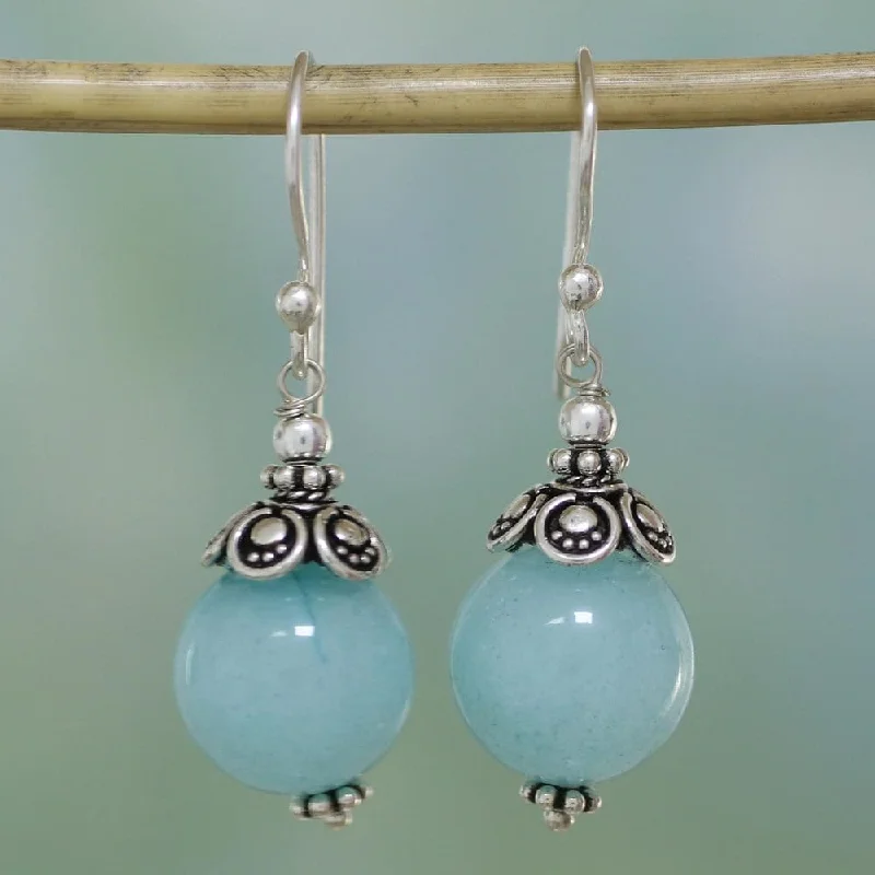 Handmade Sterling Silver 'Aqua Delight' Aventurine Earrings (India)