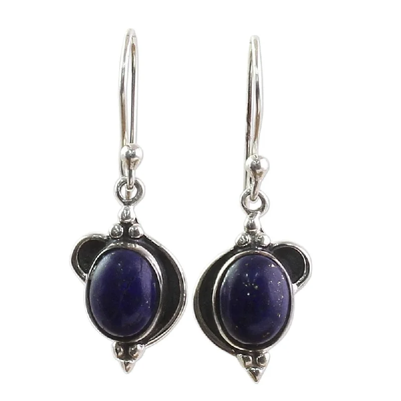 Handmade Sterling Silver 'Blue Ovals' Lapis Lazuli Earrings (India)