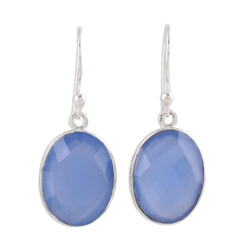 Handmade Sterling Silver Blue Serenity Chalcedony Earrings (India) - 1.3*0.6