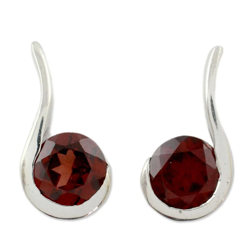 Handmade Sterling Silver 'Cherry Droplet' Garnet Earrings (India)