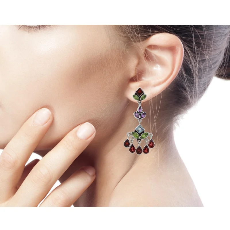 Handmade Sterling Silver 'Classic Radiance' Multi-gemstone Earrings (India) - 2.2*0.9