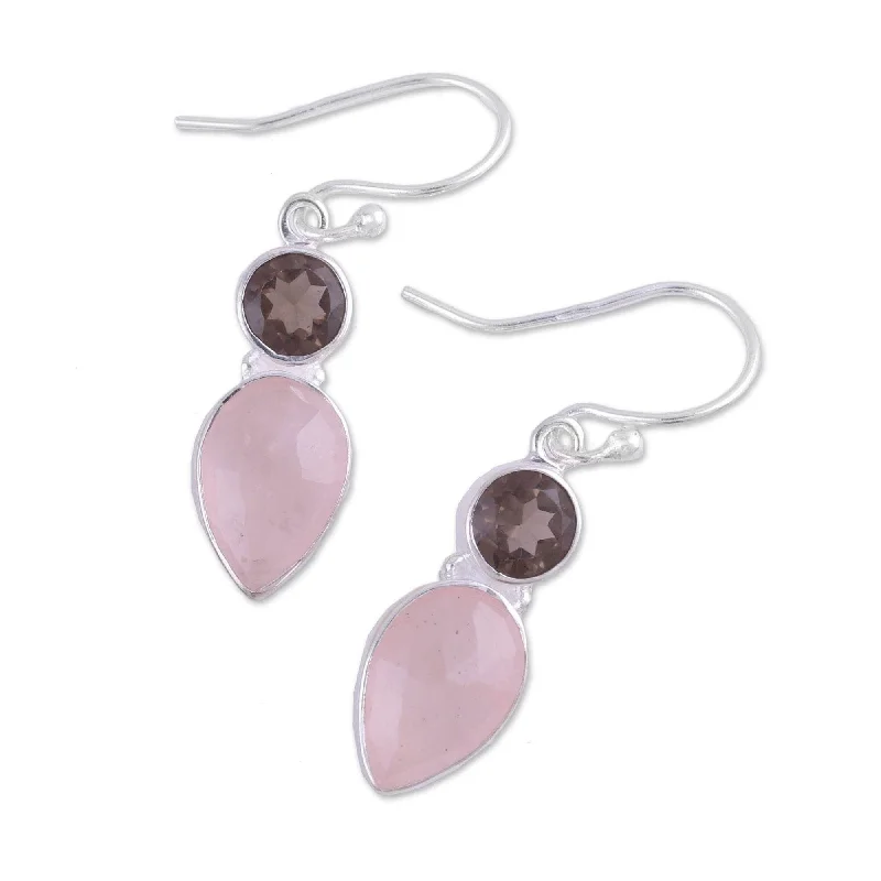 Handmade Sterling Silver 'Dazzling Alliance' Rose Smoky Quartz Earrings (India) - 1.4*0.4