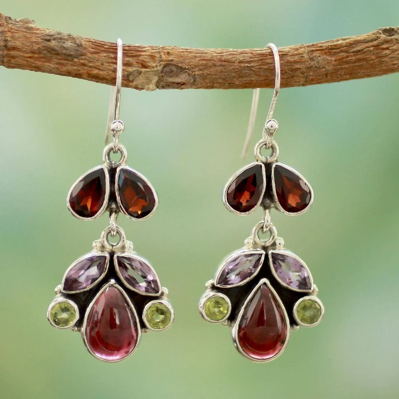 Handmade Sterling Silver 'Elegance' Multi-gemstone Earrings (India) - 1.9*0.7