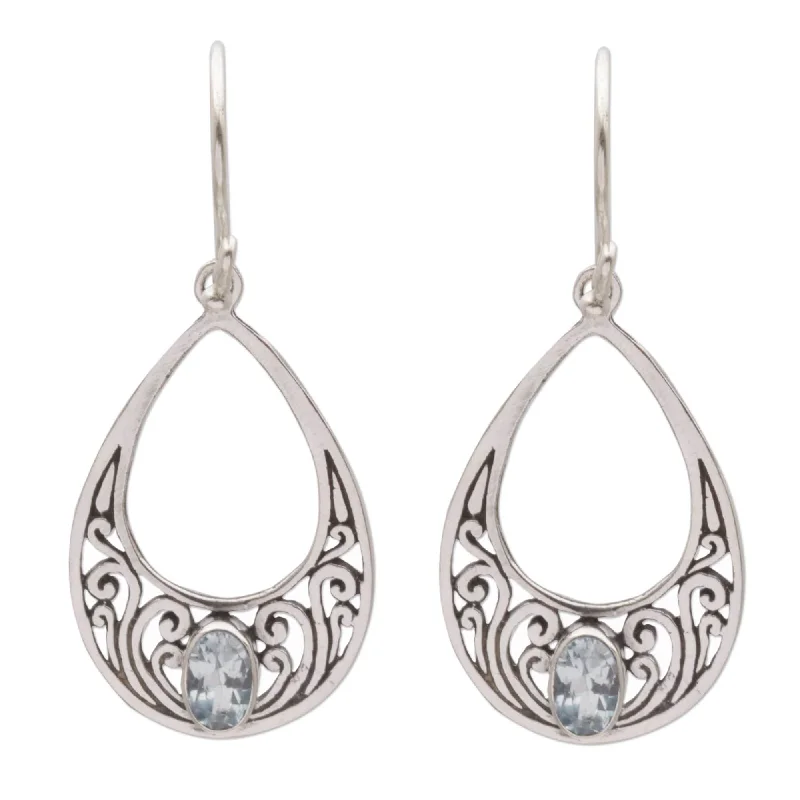 Handmade Sterling Silver 'Elegant Tears' Blue Topaz Earrings (Indonesia)