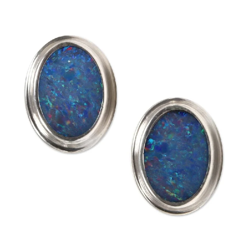 Handmade Sterling Silver Honesty Opal Earrings (Indonesia)