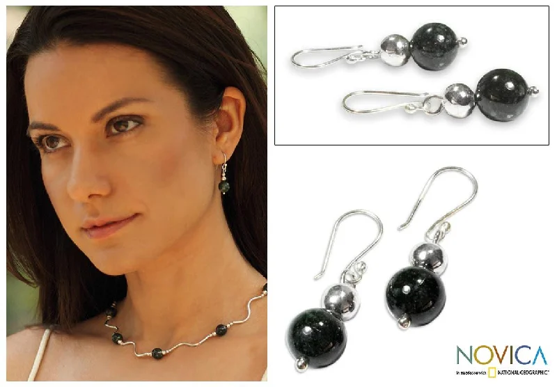 Handmade Sterling Silver 'Jaguar Moon' Jade Earrings (Guatemala)