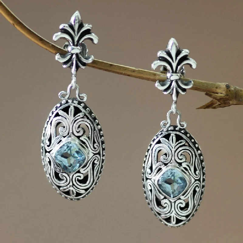 Handmade Sterling Silver 'Jungle Kingdom' Blue Topaz Earrings (Indonesia)