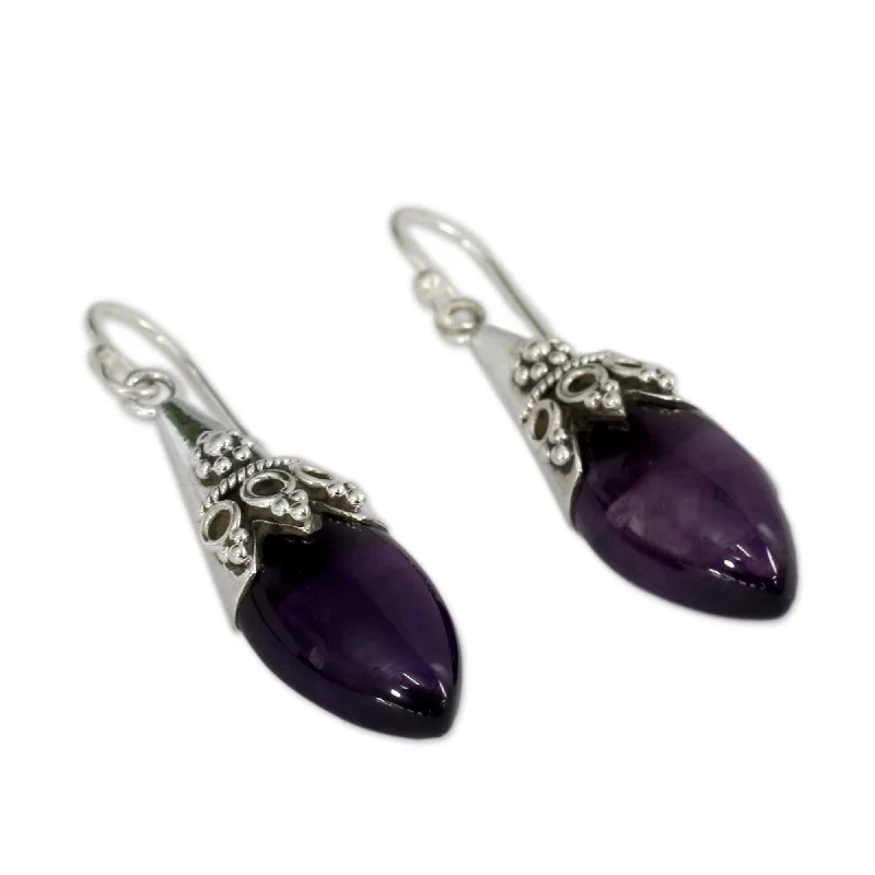 Handmade Sterling Silver 'Kerala Princess' Amethyst Earrings (India)