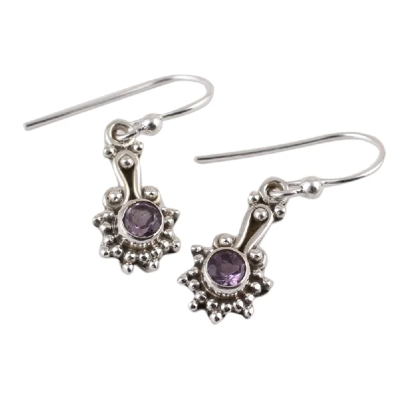 Handmade Sterling Silver 'Lilac Dots' Amethyst Earrings (India) - 1*0.3