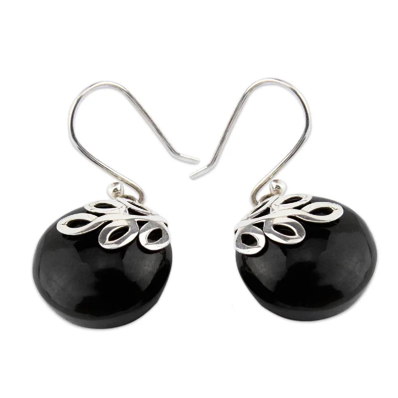 Handmade Sterling Silver 'Midnight Fern' Obsidian Earrings (Peru)