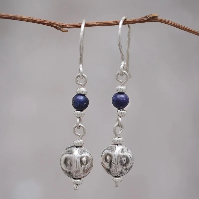 Handmade Sterling Silver 'Modern Moche' Lapis Lazuli Earrings (Peru)