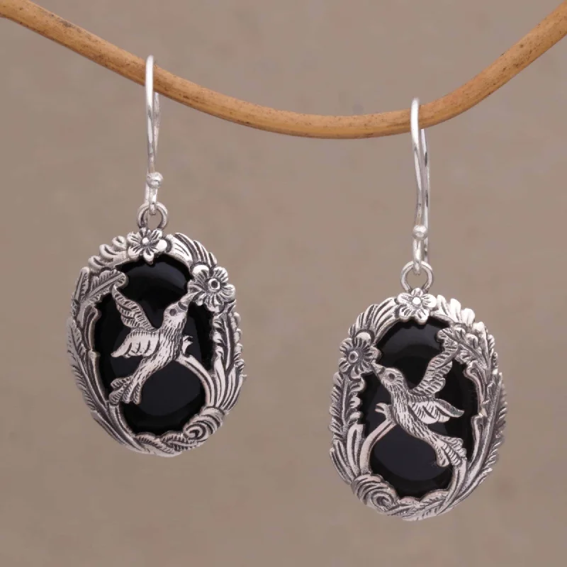 Handmade Sterling Silver 'Nature's Freedom' Onyx Earrings (Indonesia) - 1.5L*0.7W