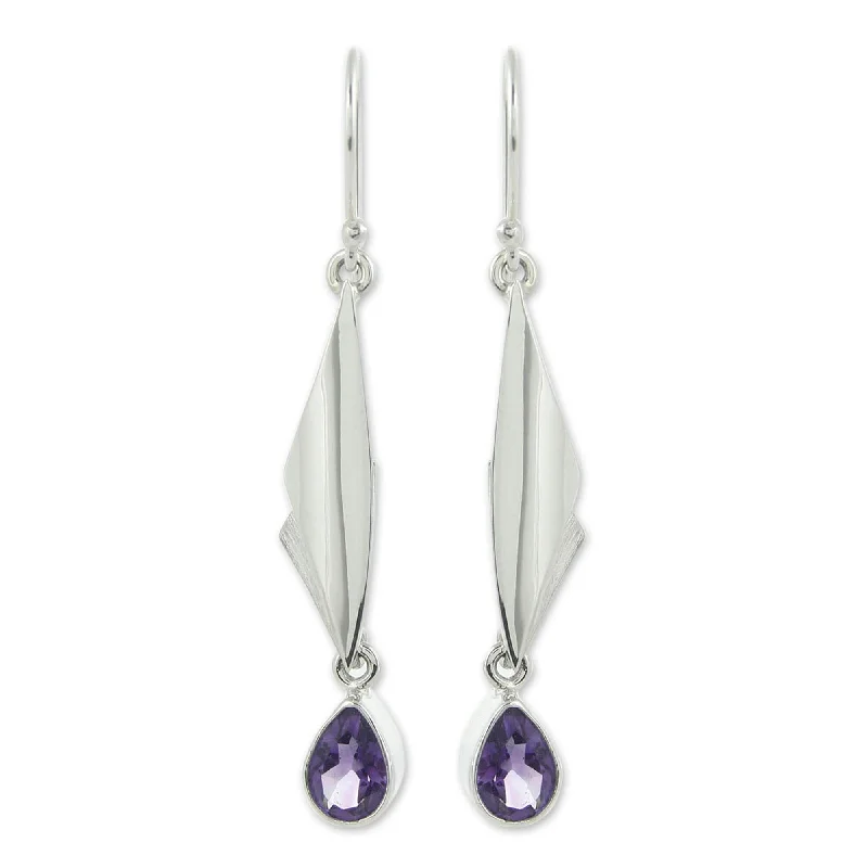 Handmade Sterling Silver 'On Silver Wings' Amethyst Earrings (Mexico)