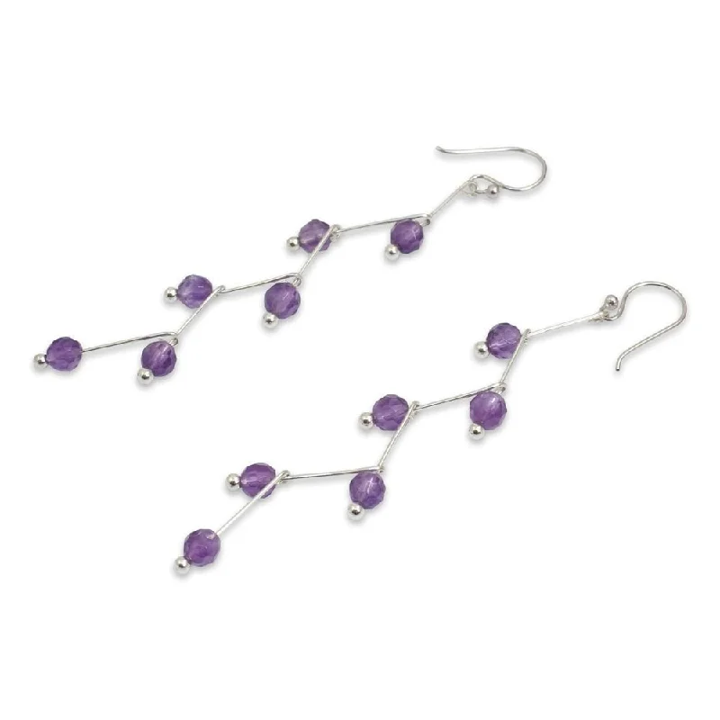 Handmade Sterling Silver Overlay 'Lightning' Amethyst Earrings (Thailand)