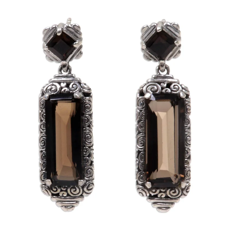 Handmade Sterling Silver 'Paradise Lantern' Smoky Quartz Earrings (Indonesia)