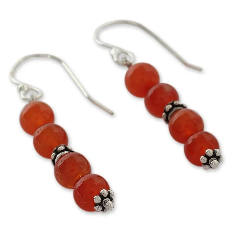 Handmade Sterling Silver 'Pillars of Energy' Carnelian Dangle Earrings (India)