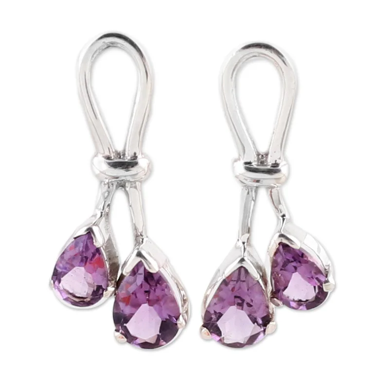 Handmade Sterling Silver Promise Amethyst Dangle Earrings (India)