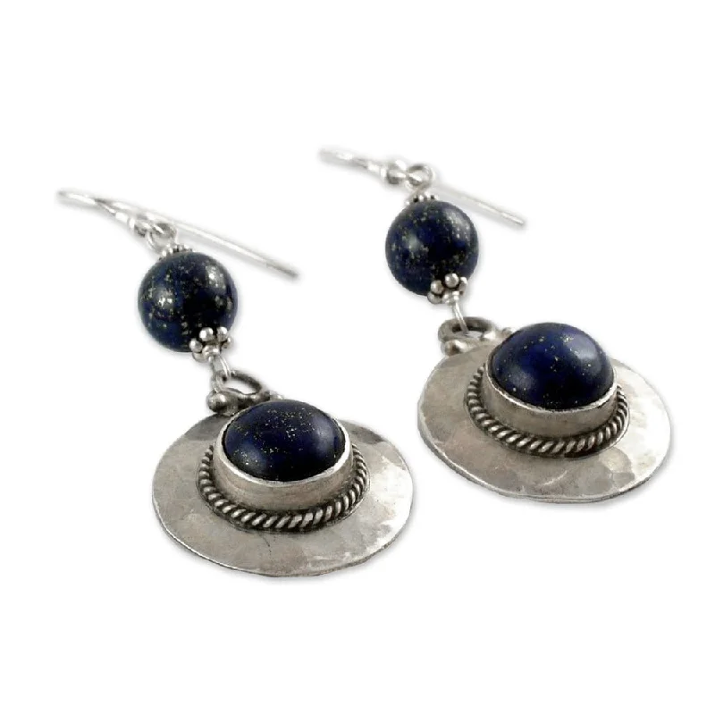 Handmade Sterling Silver 'Royal Moonlight' Lapis Lazuli Earrings (India)