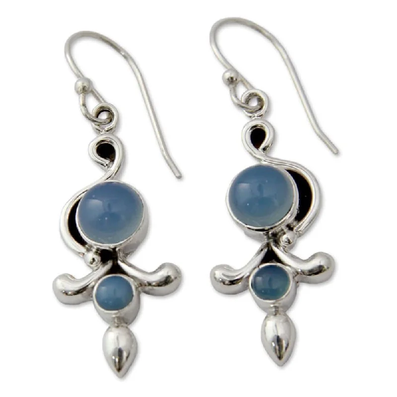 Handmade Sterling Silver 'Sky Garland' Chalcedony Earrings (India) - 1.8L*0.5W