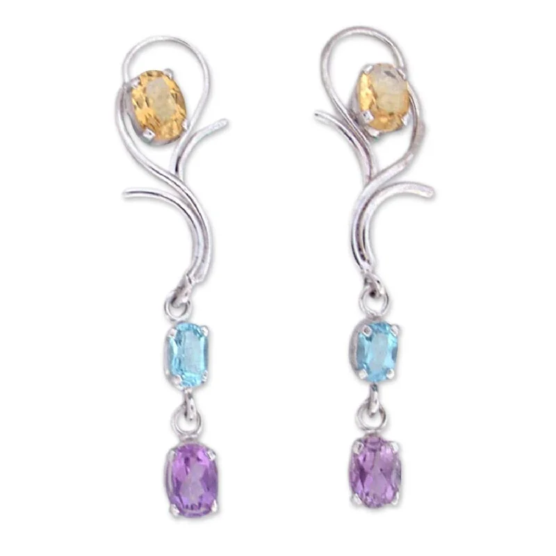 Handmade Sterling Silver 'Spring Princess' Multi-gemstone Earrings (India)