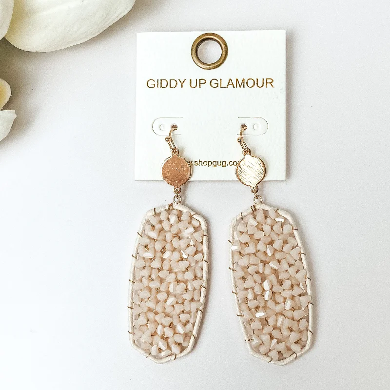 Ivory Crystal Drop Earrings with Gold Tone Accents