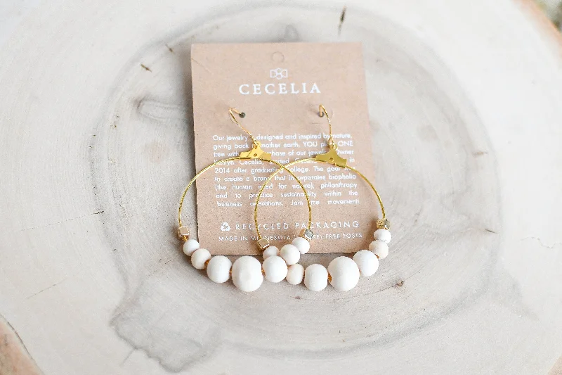 Symmetrical Wood Hoop Earrings in Ivory