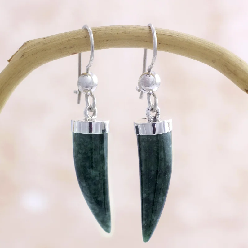 Jade Dangle Earrings, 'Forest Cat' (Guatemala) - 1.8L*0.3W