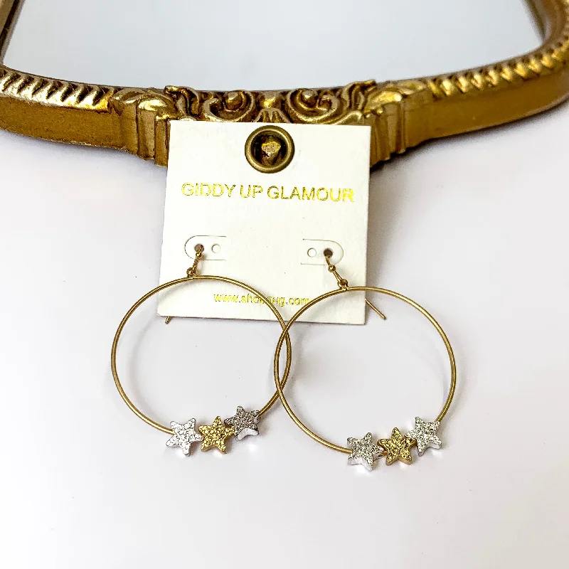 Keeper of The Stars Circle Drop Earrings in Gold With Silver Stars