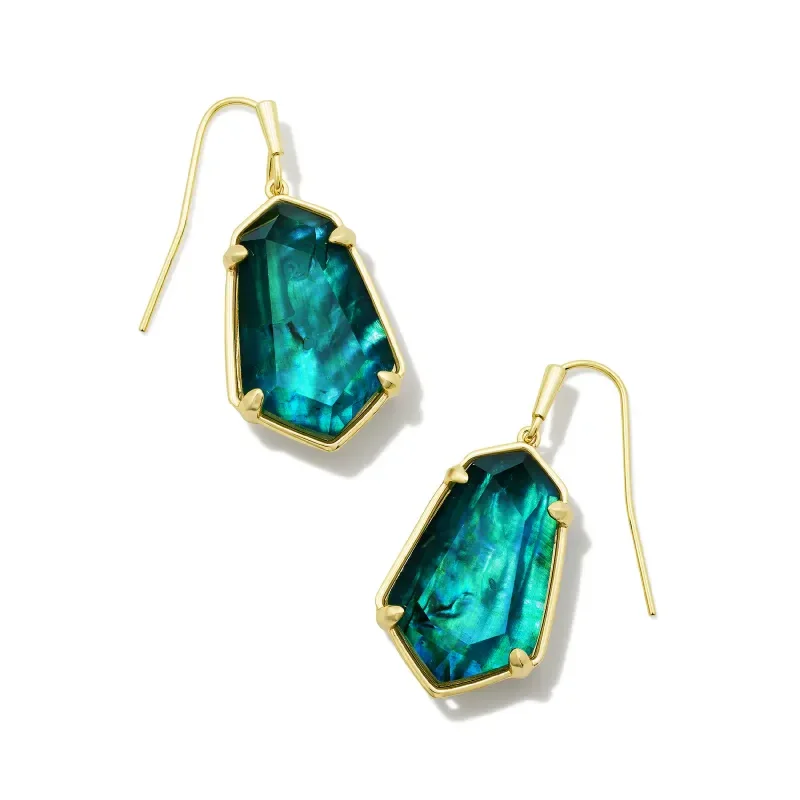 Kendra Scott | Alexandria Gold Drop Earrings in Teal Green Illusion