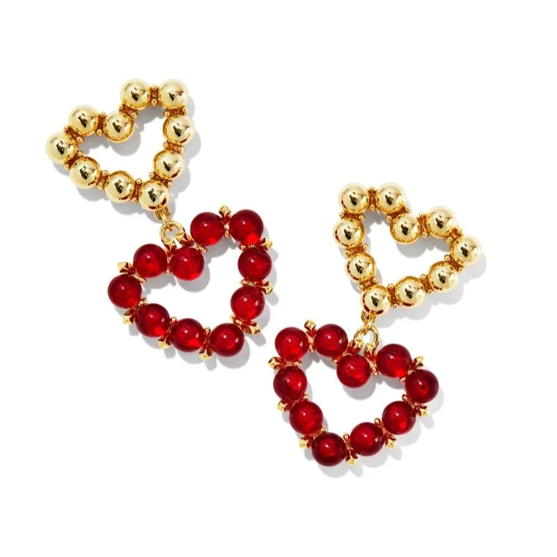 Kendra Scott | Ashton Gold Heart Drop Earrings in Red Glass