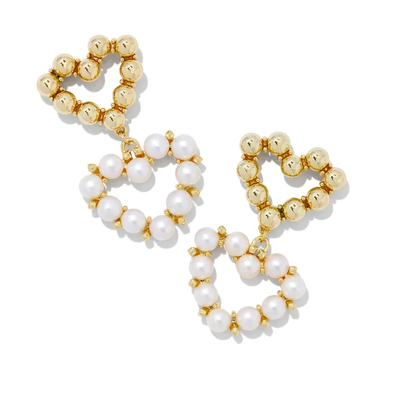 Kendra Scott | Ashton Gold Heart Drop Earrings in White Pearl