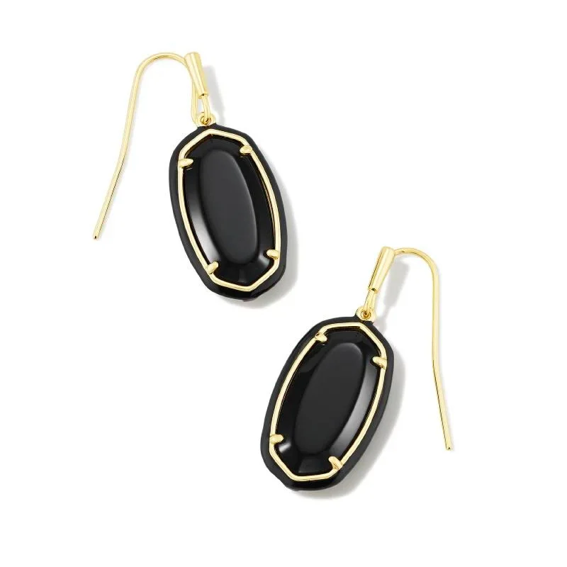 Kendra Scott | Dani Gold Enamel Frame Drop Earrings in Black Agate