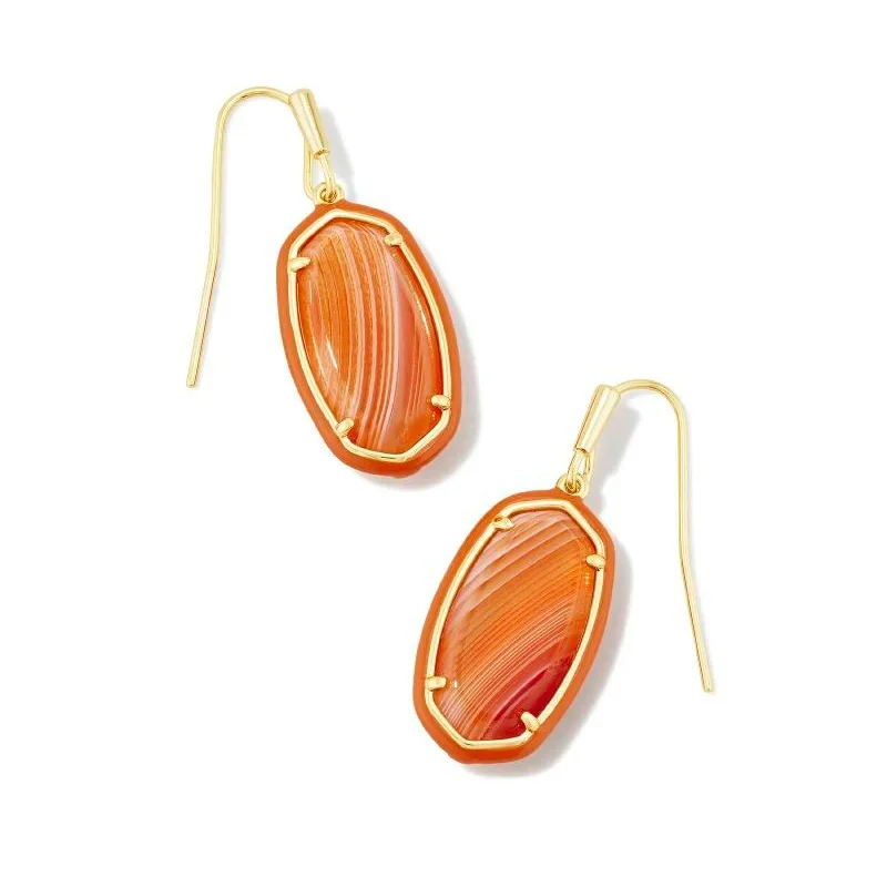 Kendra Scott | Dani Gold Enamel Frame Drop Earrings in Orange Banded Agate