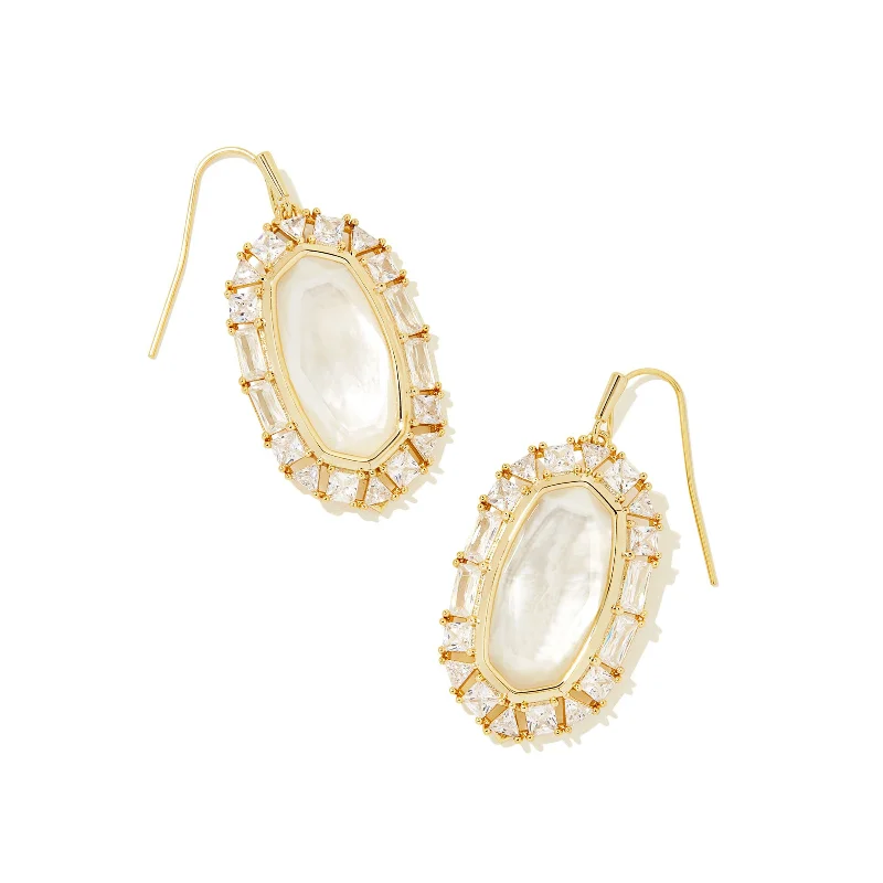 Kendra Scott | Elle Gold Crystal Frame Drop Earrings in Ivory Mother of Pearl