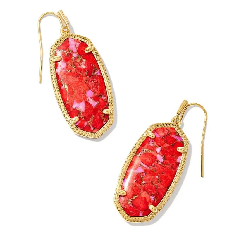 Kendra Scott | Elle Gold Drop Earrings in Bronze Veined Red Fuchsia Magnesite