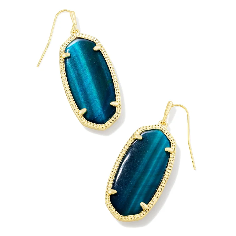 Kendra Scott | Elle Gold Drop Earrings in Teal Tiger's Eye