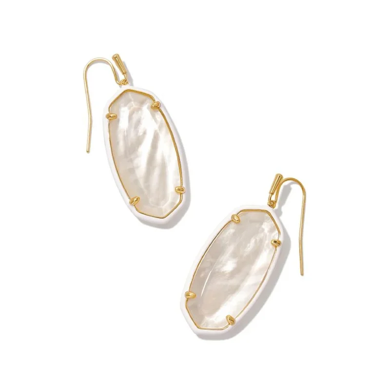 Kendra Scott | Elle Gold Enamel Framed Drop Earrings in Ivory Mix