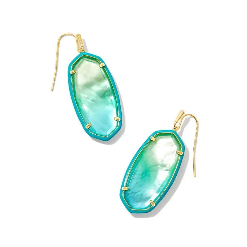 Kendra Scott | Elle Gold Enamel Framed Drop Earrings in Sea Green Chrysocolla