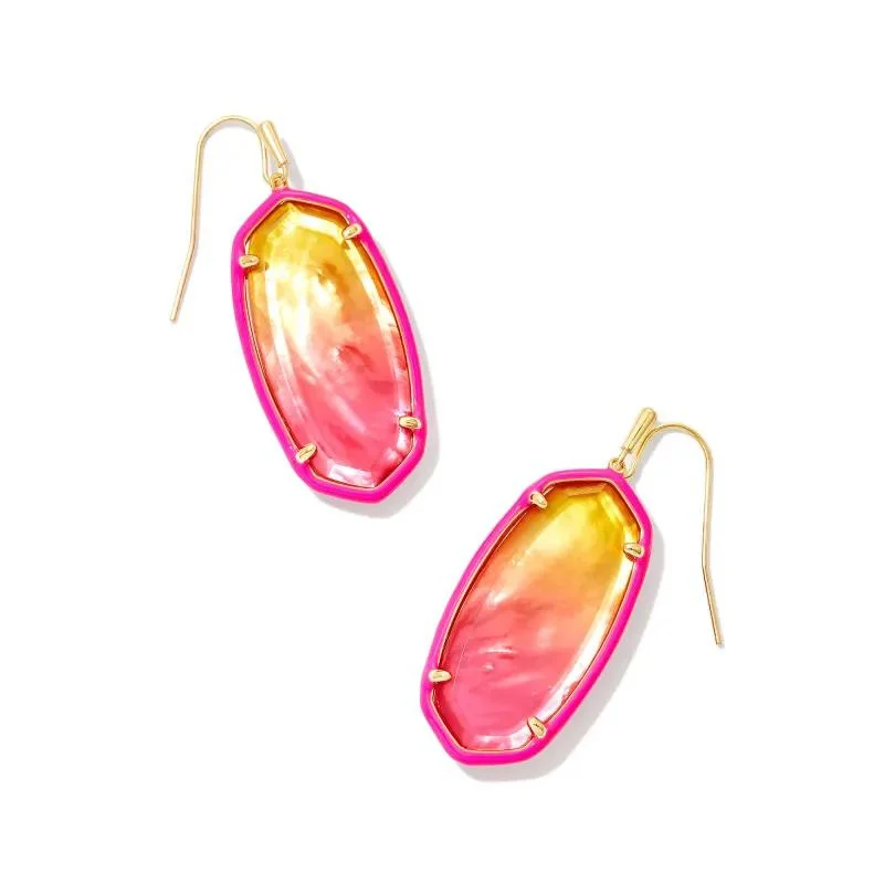 Kendra Scott | Elle Gold Enamel Framed Drop Earrings in Sunset Ombre Illusion